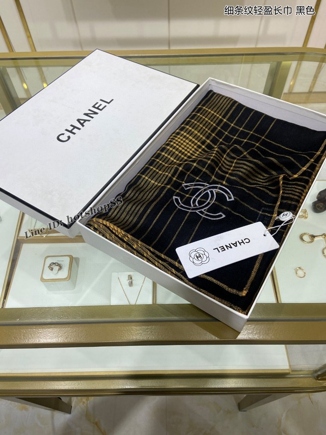 CHANEL專門店新款香奈兒細條紋輕盈長巾羊絨女士圍巾披肩 mmyj1314